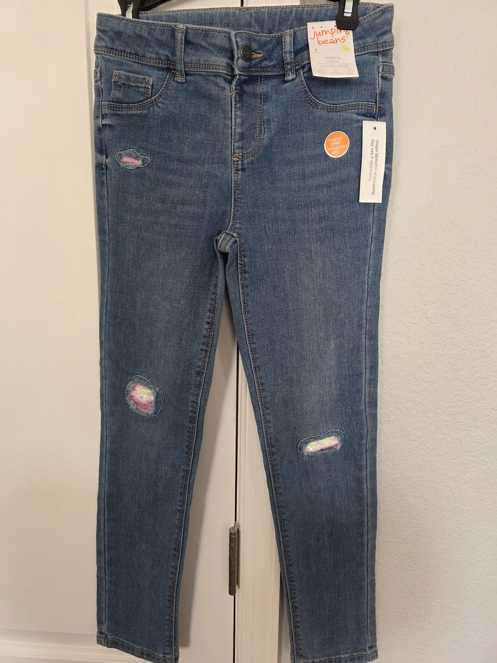 jumping beans Blue Skinny Jeans with Pastel Sequins Patch Distress